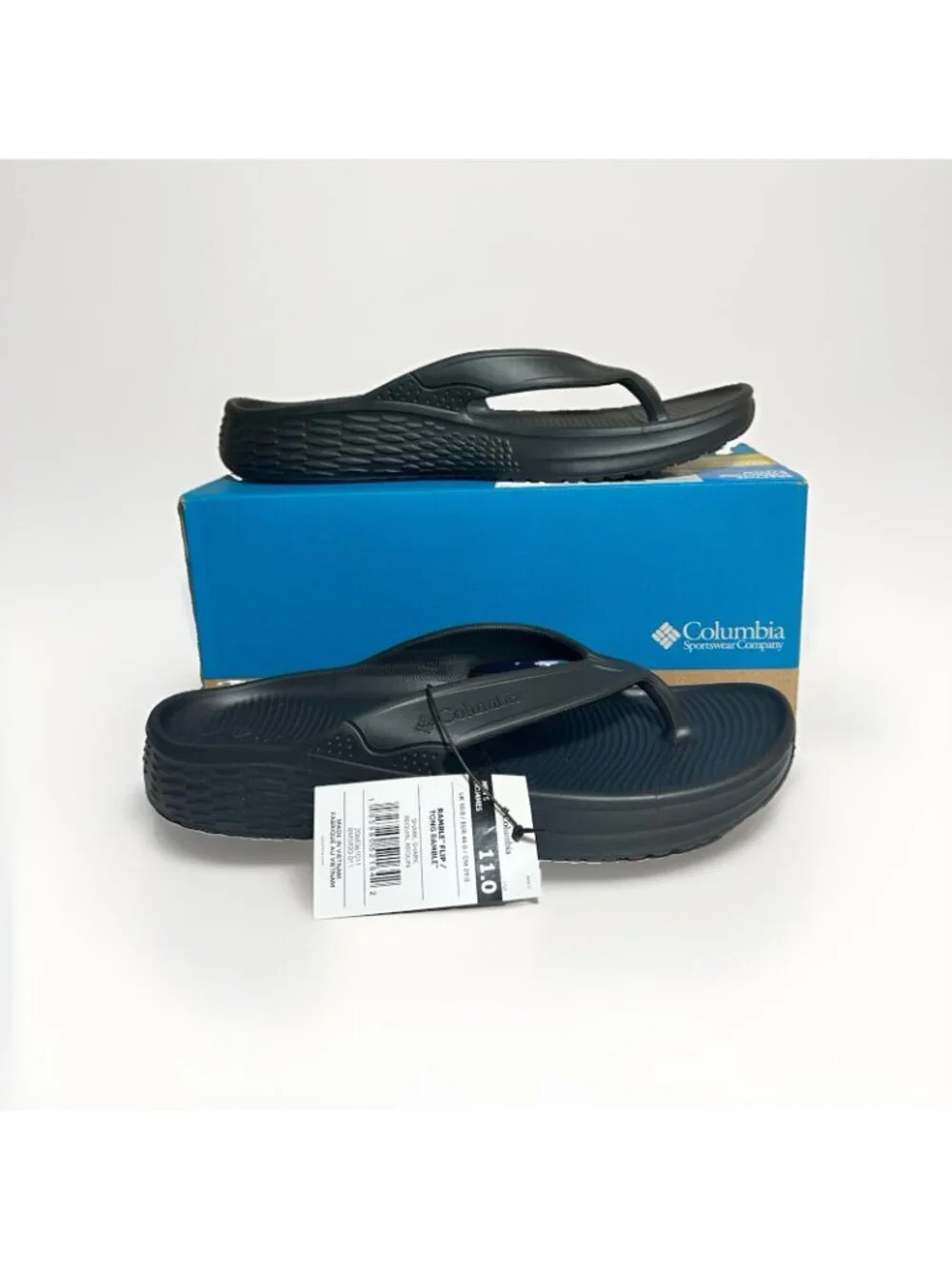 NWT Columbia Flip Flops Mens Size 11 Black Ramble Omni Max Cushioned Rubber